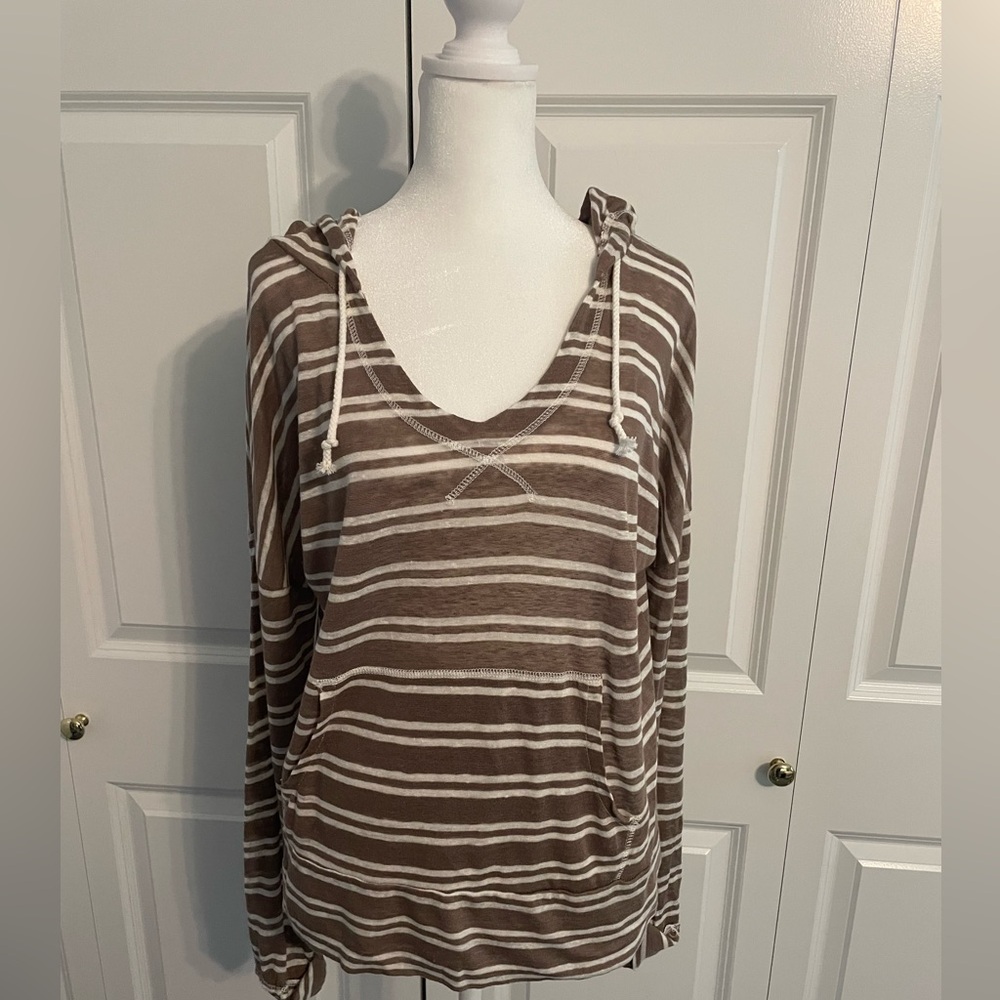 Bobi Linen striped pull over hoodie